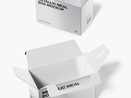 极简质感银色金属手提盒礼品包装盒牛奶盒纸盒样机 第173期