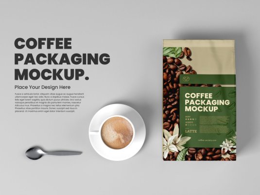 创意咖啡品牌包装袋纸袋自封袋纸杯吸管茶杯样机贴图 第175期