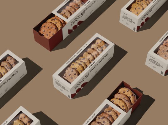 极简巧克力曲奇饼干包装盒纸样机贴图 第171期