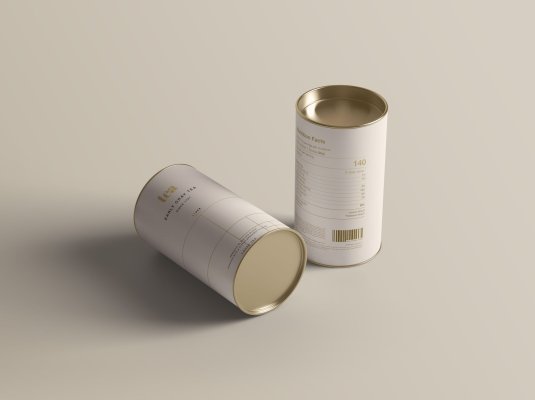 高级茶叶食品圆柱金属包装罐外观贴纸样机 第176期